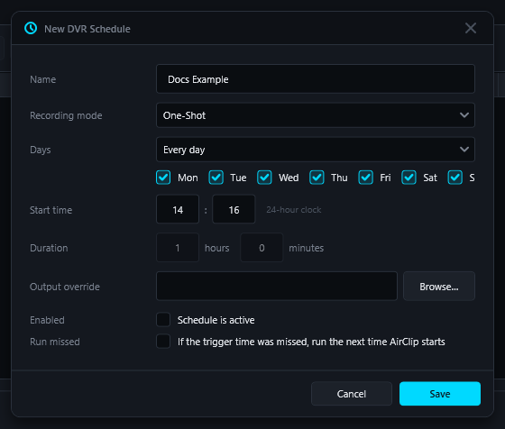 AirClip DVR schedule editor