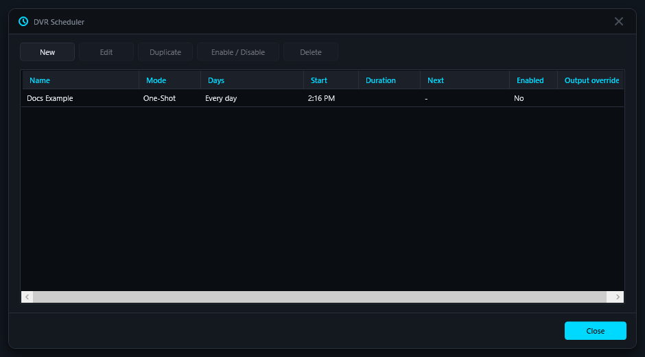 AirClip DVR Scheduler with an example schedule
